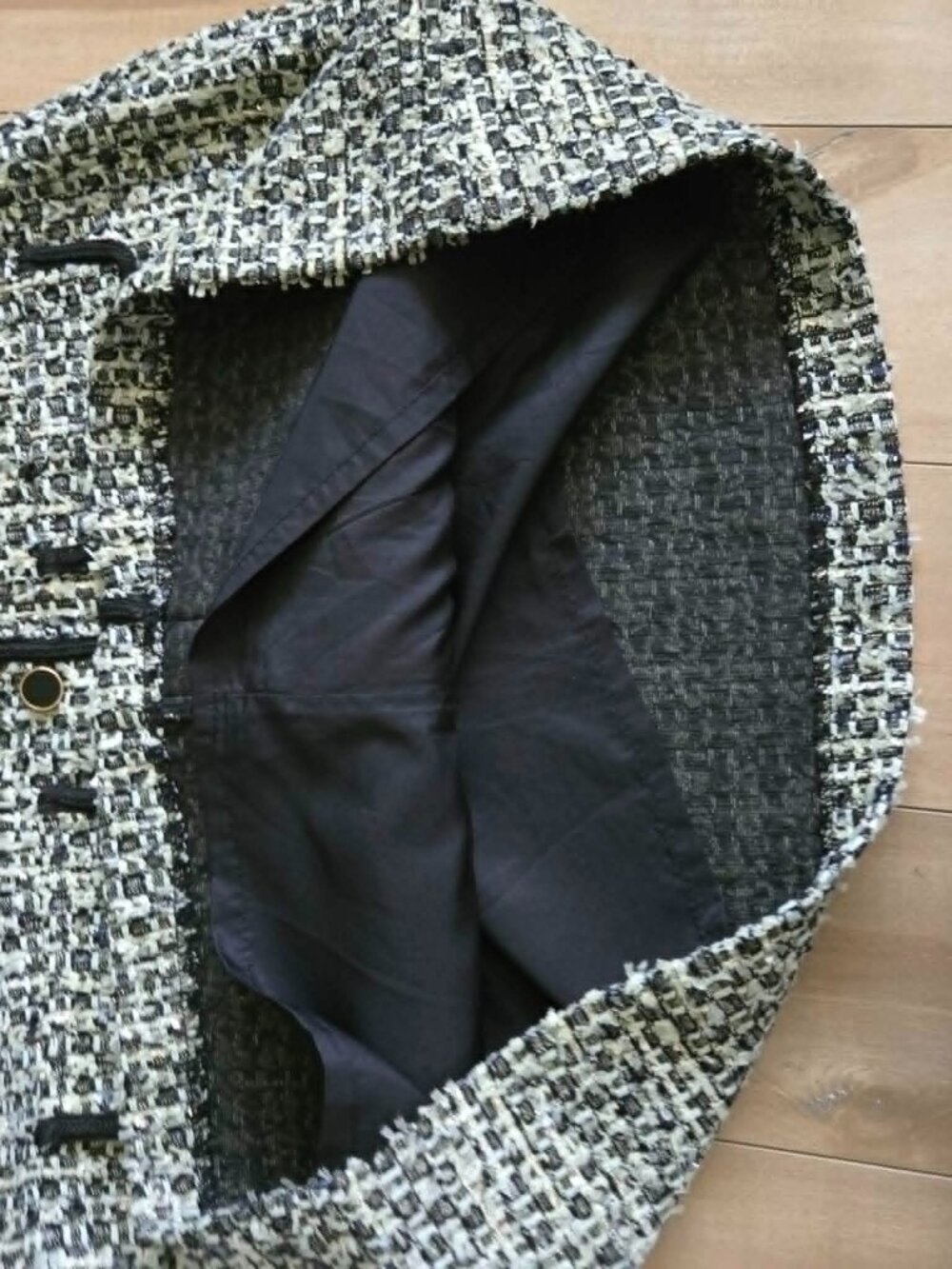Black White Bouclé Tweed Jacket & Skirt Set Dynamite L Old Money French Girl - Picture 9 of 16